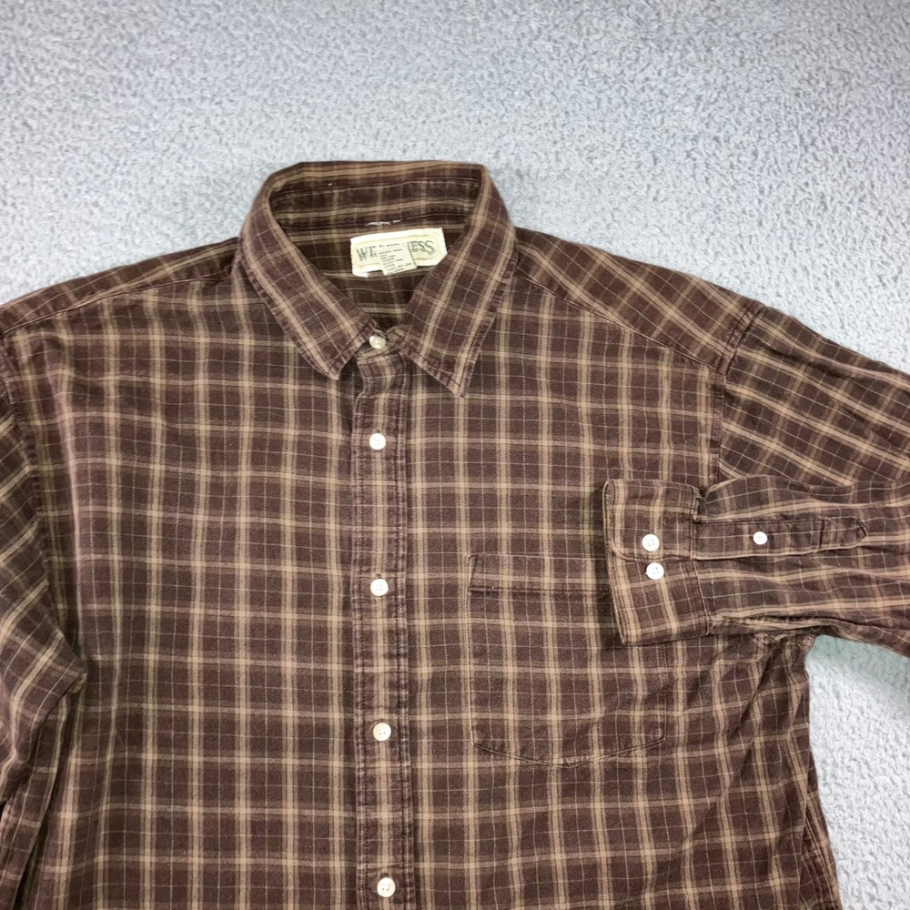 Vintage Wilderness Button Up Shirt Men L Brown Plaid Cabin Outdoor Classic